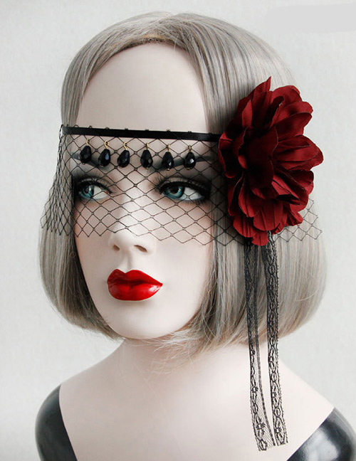 Fashion Claret Red+black Hollow Out Design Flower Shape Mask