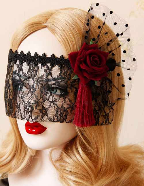 Fashion Red+black Dots Pattern Decorated Flower Shape Mask