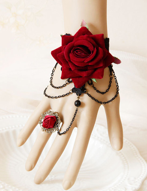 Fashion Claret Red Flower Shape Decorated Bracelet