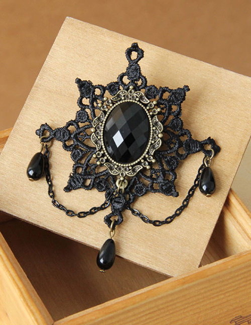 Fashion Black Hollow Out Design Pure Color Brooch