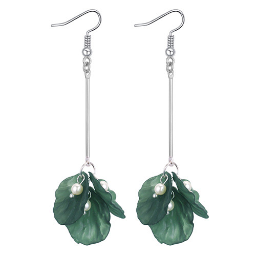 Elegant Green Flower Shape Decorated Earrings