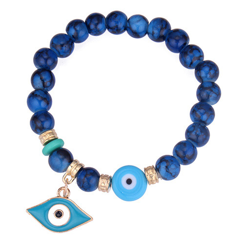 Personality Blue Eye Shape Pendant Decorated Beads Bracelet