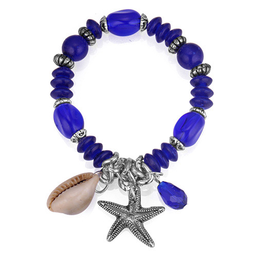Vintage Blue Starfish Pendant Decorated Beads Bracelet