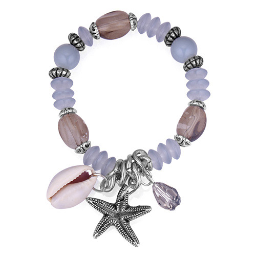 Vintage Gray+white Starfish Pendant Decorated Beads Bracelet