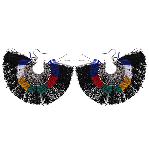Vintage Black Tassel Decorated Earrings
