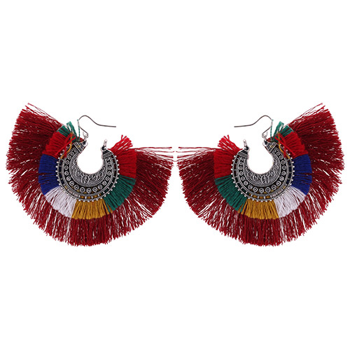 Vintage Red Tassel Decorated Earrings