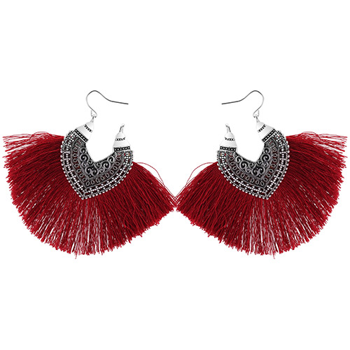 Vintage Red Tassel Decorated Earrings