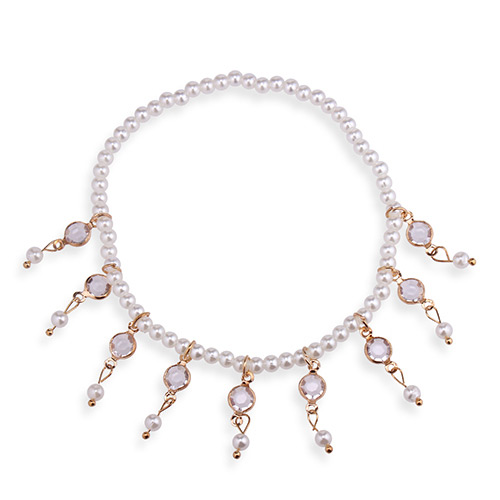 Elegant Gold Color Full Pearls Decorated Simple Anklet