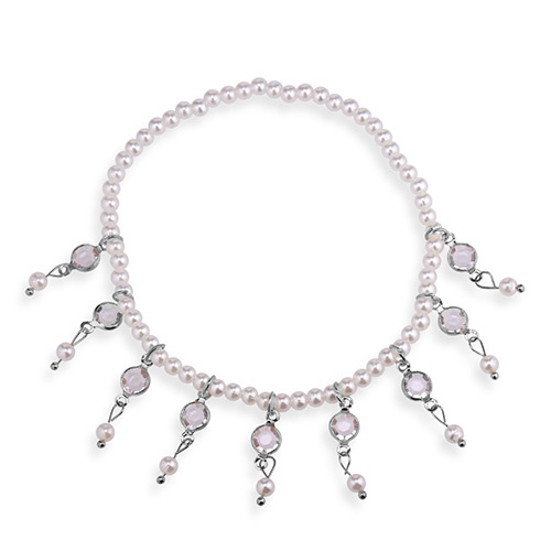Elegant Silver Color Full Pearls Decorated Simple Anklet