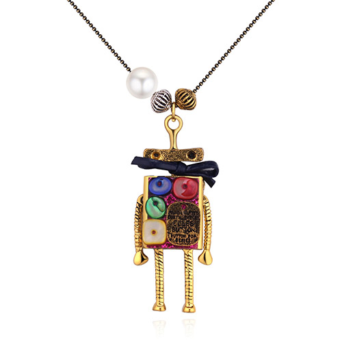 Elegant Multi-color Robot Shape Pendant Deccorated Necklace