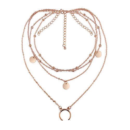 Elegant Gold Color Moon Decorated Multi-layer Necklace