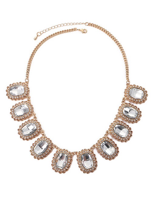 Elegant White Square Shape Diamond Decorated Necklace