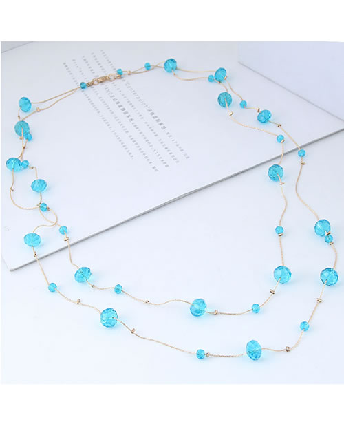 Fashion Blue Pure Color Decorated Double Layer Necklace