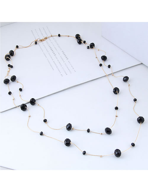 Fashion Black Pure Color Decorated Double Layer Necklace