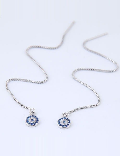 Fashion Sapphire Blue+silver Color Full Diamond Decorated Earrings