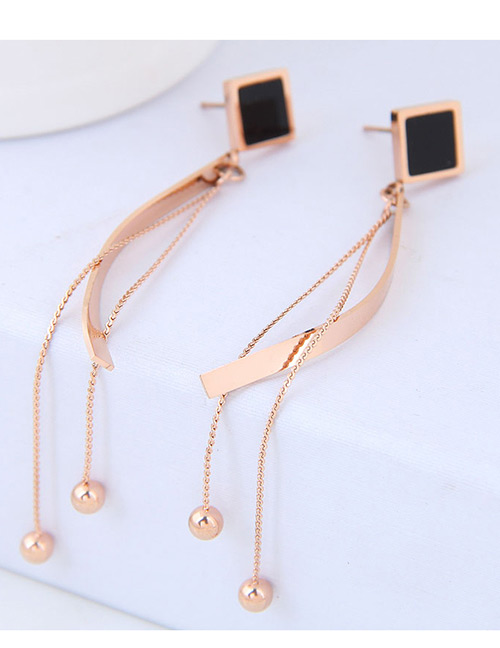 Fashion Rose Gold+black Tassel Decorated Earrings