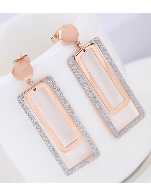 Fashion Rose Gold+silver Color Square Shape Decorated Earrings