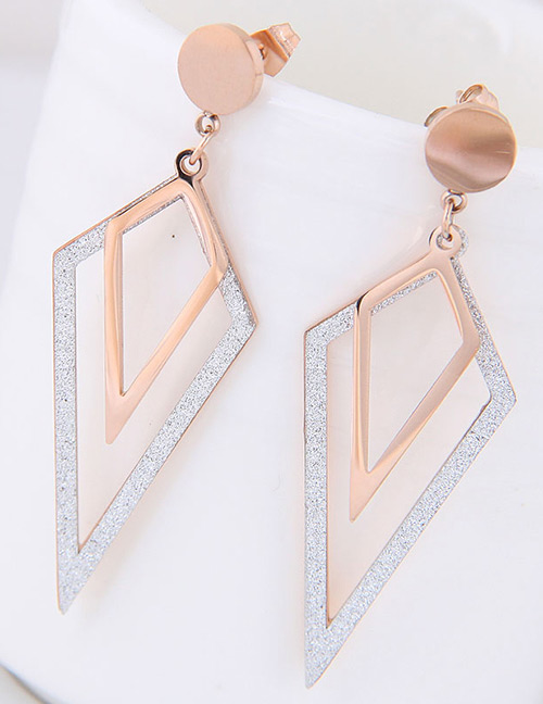 Fashion Rose Gold+silver Color Rhombus Shape Decorated Earrings