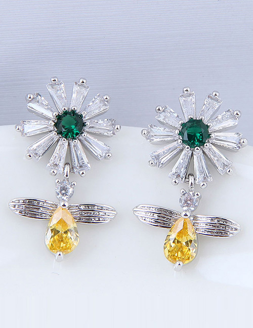 Fashion Green+yellow Flower Shape Decorated Earrings