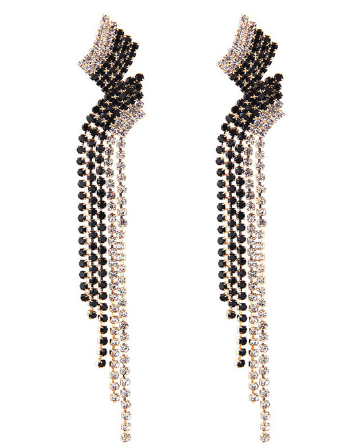 Fashion Gold Color+black Full Diamond Decorated Earrings