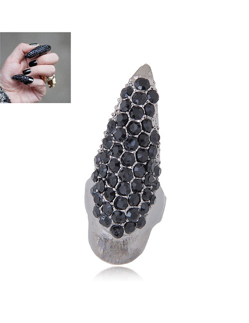 Fashion Black Diamond Decorated Pure Color Nail Ring