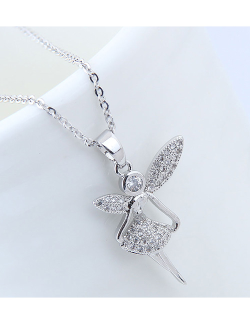 Elegant Silver Color Angel Pendant Decorated Long Necklace