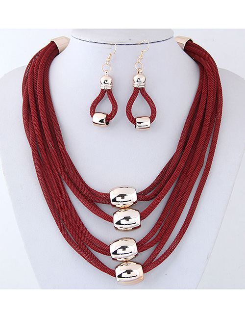 Elegant Red Pure Color Design Multi-layer Jewelry Sets
