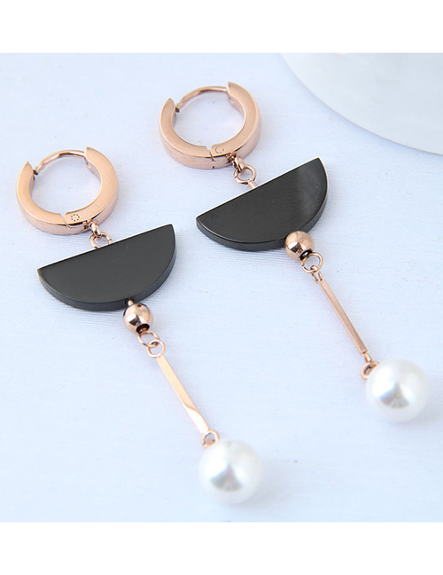 Fashion Black+rose Gold Pearls Decorated Color Matching Earrings