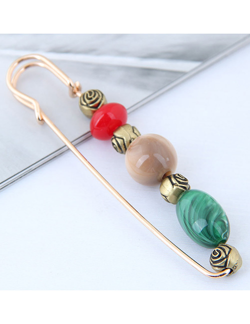 Fashion Red+green Oval Shape Design Color Matching Brooch