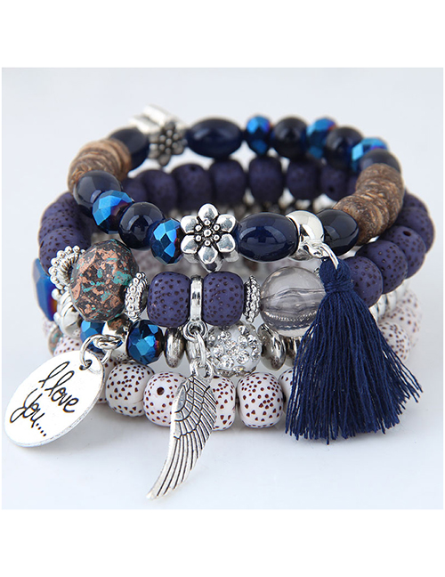 Fashion Blue Multi-layer Design Tassel Bracelet