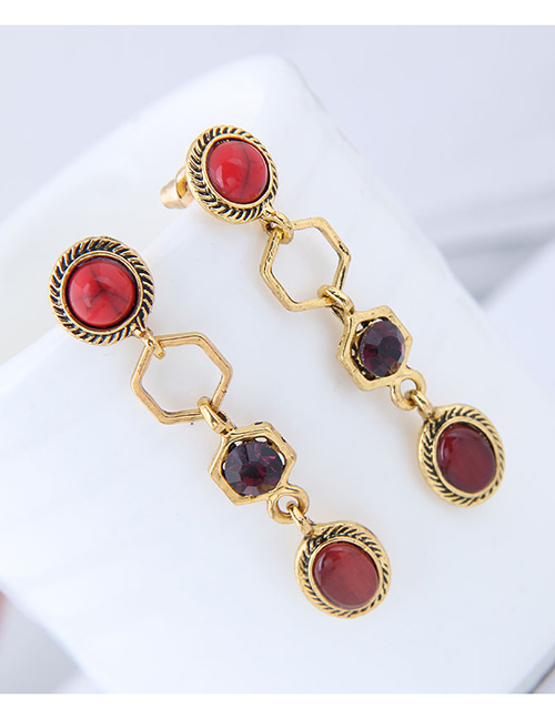 Fashion Red Round Shape Design Long Earrings