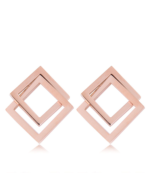 Fashion Rose Gold Double Square Shape Design Simple Earrings