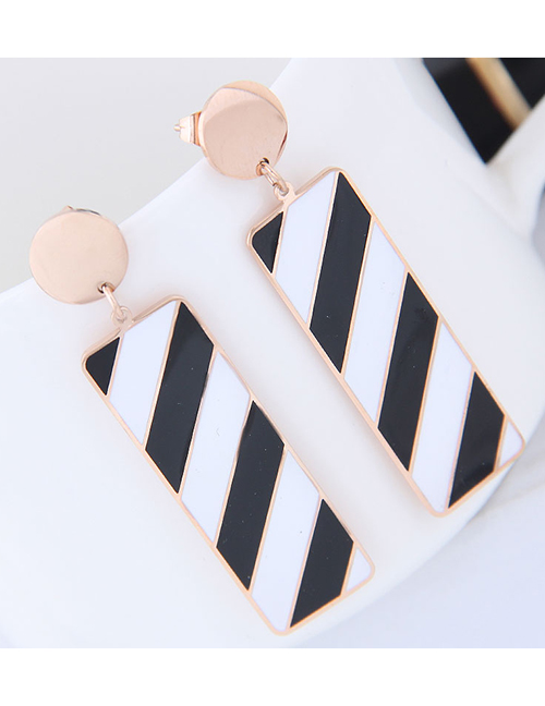 Elegant Black+white Stripe Pattern Decorated Earrings