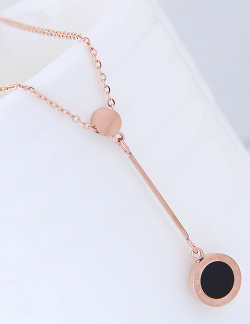 Fashion Rose Gold+black Round Shape Decorated Necklace