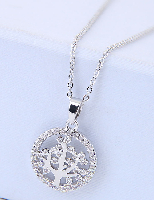 Elegant Silver Color Tree Pendant Decorated Long Necklace