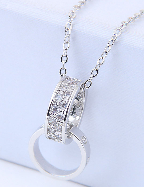 Elegant Silver Color Double Round Shape Decorated Necklace