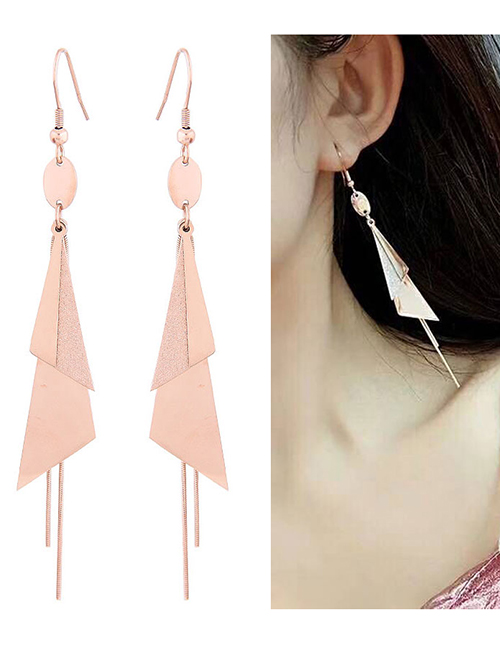 Elegant Rose Gold Triangle Shape Design Long Earrings