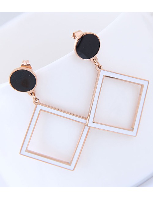 Elegant Rose Gold Hollow Out Square Shape Design Earrings
