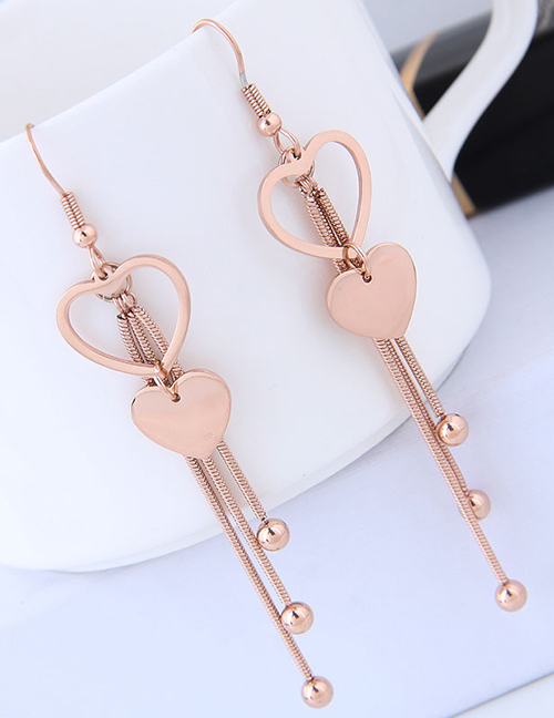 Elegant Rose Gold Heart Shape Design Tassel Earrings