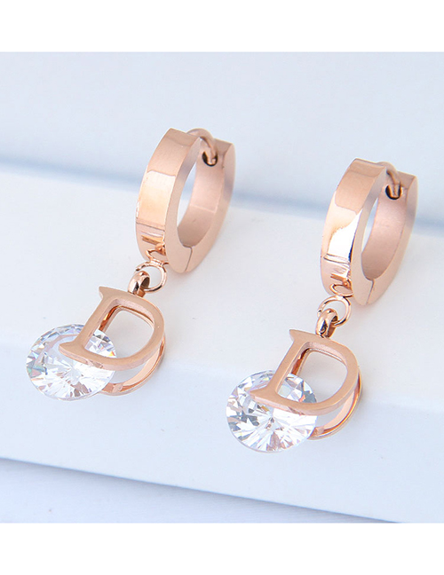 Fashion Rose Gold D Letter Shape Decorated Earrings