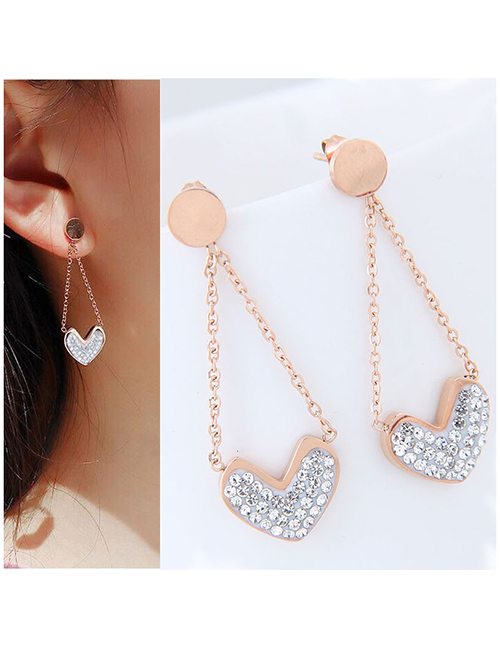 Fashion Rose Gold+white Heart Shape Decorated Tassel Earrings