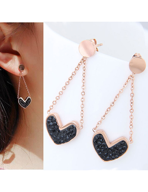 Fashion Rose Gold+black Heart Shape Decorated Tassel Earrings