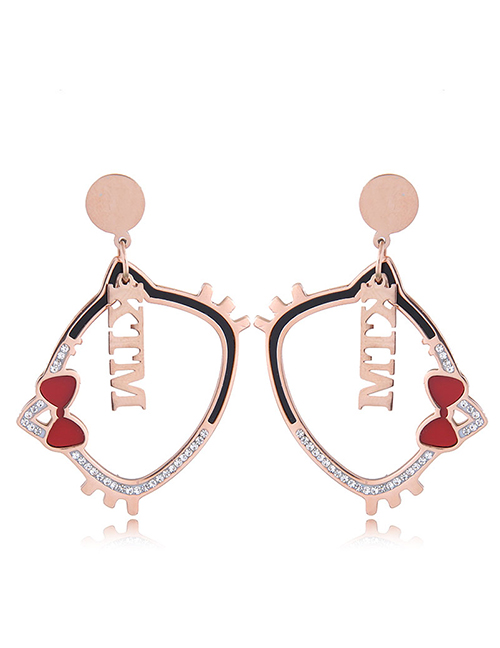 Fashion Rose Gold Cat Shape Decorated Earrings
