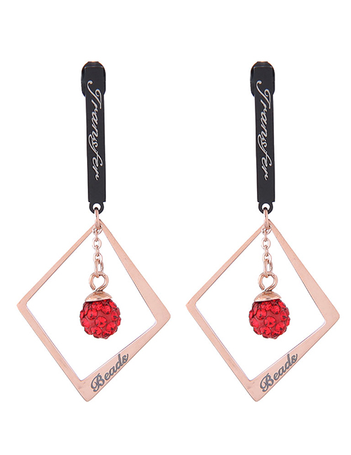 Fashion Red Rhombus Shape Decorated Earrings