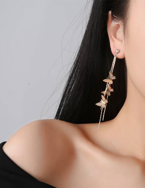Fashion Gold Color Butterfly Shape Decorated Tassel Earrings