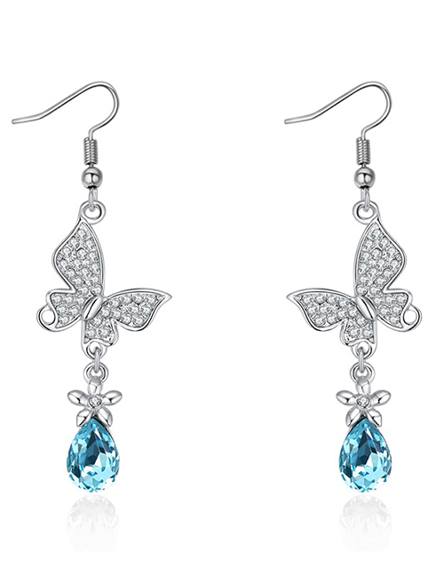 Fashion Silver Color+blue Butterfly Shape Decorated Earrings