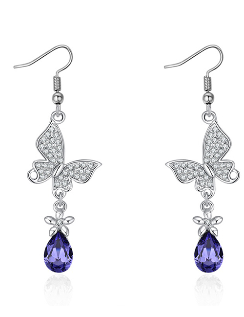 Fashion Silver Color+purple Butterfly Shape Decorated Earrings