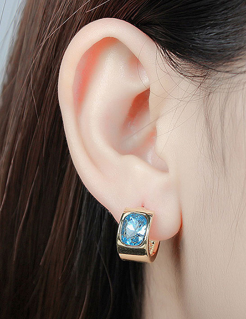 Fashion Gold Color+sapphire Blue Diamond Decorated Earrings