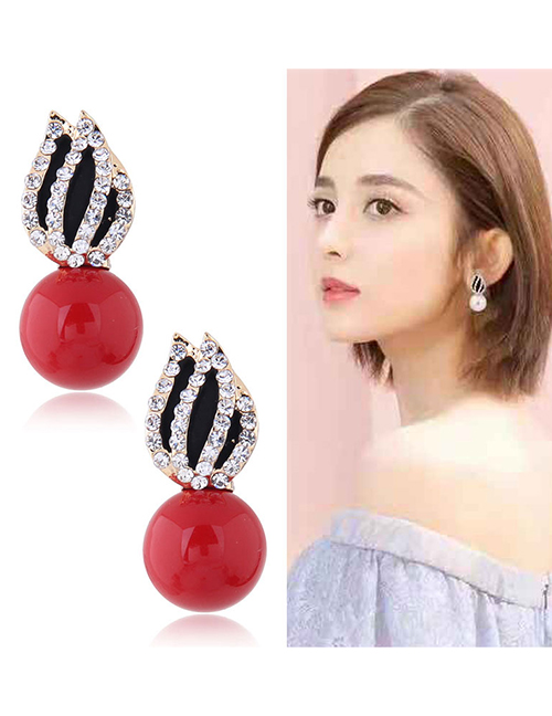 Fashion Red Full Diamond Decorated Round Earrings