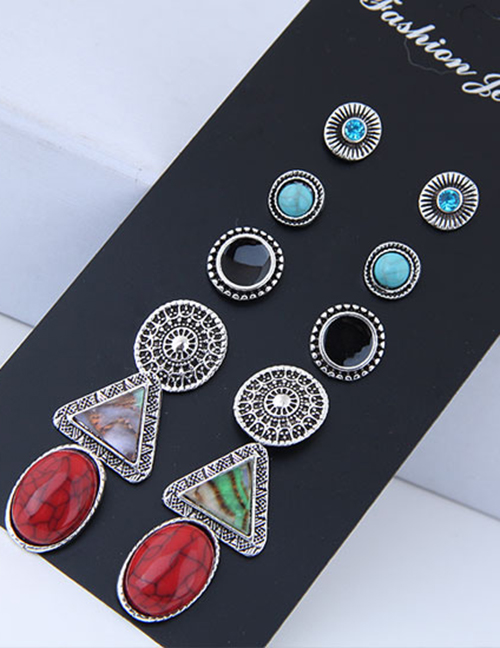 Fashion Multi-color Triangle Shape Decorated Earrings (12 Pcs )